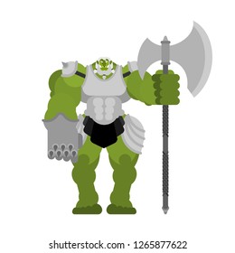 Ogre warrior with weapon. Green goblin Strong. berserk Troll
