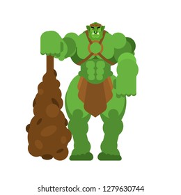 Ogre warrior with weapon. Green goblin Strong. berserk Troll