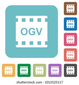 OGV movie format white flat icons on color rounded square backgrounds