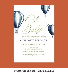 Oh Baby Balloon Baby Shower Invitation