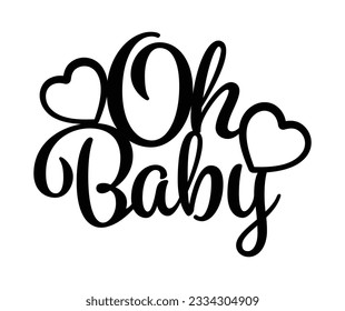 Oh Baby Cursive Text Lettering Banner Poster for Baby Shower