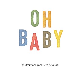 Oh, Baby. Cute Aquarell Babydusche Aquarellfarbenbeschriftung für Einladungskarte für das Baby und die neugeborene Feier