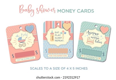 Oh, baby, eat, play, sleep, repeat - Baby shower greeting cards. Baby gift card, money card template.