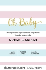 Oh Baby! Gender reveal party invitation card vector design