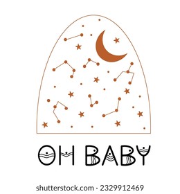 Oh baby - lettering with celestial design icon. Vector illustration.