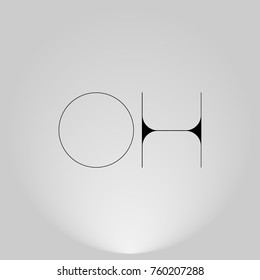 OH Black thin minimalist LOGO Design with Highlight on Gray background.