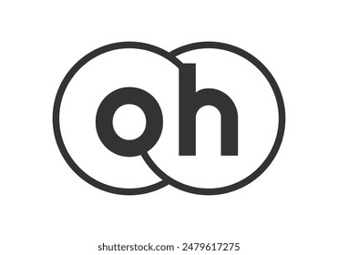 OH business company emblem with outline rounds and letters o h. Logo template of two merged circles for brand identity, logotype. Vector Infinity symbol  and technology sign.