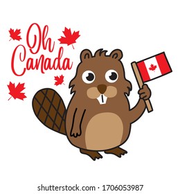 Oh canada quote. Cartoon beaver vector ilustration for Canada day