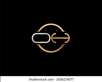 OH circle Shape Letter logo Design in silver gold color