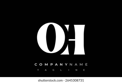 OH Creative Abstract Typography Logo Design (em inglês). Logotipo elegante que combina tipografia arrojada e formas criativas, ideal para soluções de marca e identidade.