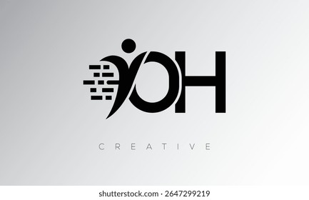 OH Creative Digital Monogram Logo – Futuristic Letter mark Design Featuring Human Shape, Pixel Motion and Minimal Tech Style for Innovative Branding Identity