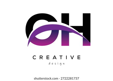 OH Creative And Modern Letter Logo Design with Creative Purple Wave Abstract Latter Logo Concept.