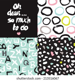 Oh dear so much to do typography hand lettering and abstract background pattern set in vector