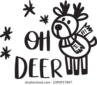 oh deer artwork , black and white design svg