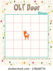 Oh Deer Baby Shower Bingo Layout Template, Off White Color Do It Yourself Game Woodland Theme For Boy And Girl, Unisex Mommy To Be Activity Card, Cute Pink Bird And Autumn Leaf Swirl Frame