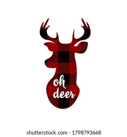 Oh deer. Christmas printables. Red checkered background. Vector