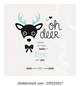 Oh deer I have fallen in love with you quirky Valentine's day postcard cover design background illustration in vector