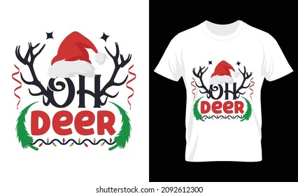 Oh deer merry christmas t shirt print template,  Christmas element vector file