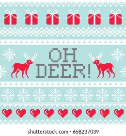 Oh deer pattern, Christmas seamless design, winter background
  