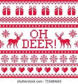 Oh deer red pattern, Christmas seamless design, winter background