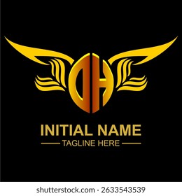 OH Golden Wing Emblem Logo with elegant gold wings, sleek and modern design. Ideal for branding, creative projects, luxury businesses, or artistic ventures.