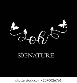 OH Handwritten initial letter, OH simple signature vector logo with butterfly shape variation, beauty, photography letter logo design. O H