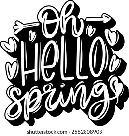 oh hello spring happy easter black vector graphic design and cut file