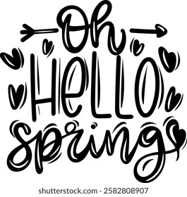 oh hello spring happy easter black vector graphic design and cut file