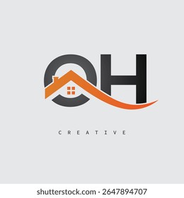 OH House Letter Logo – Creative Real Estate Monogram with Roof Shape and Home Icon for Property, Architecture and Modern Branding Identity