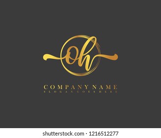 OH initial handwriting logo circle template vector