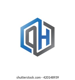 OH initial letters looping linked hexagon logo black gray blue