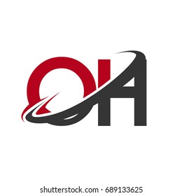 OH initial logo company name colored red and black swoosh design, isolated on white background. vector logo for business and company identity.