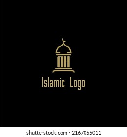 OH initial monogram for islamic logo with mosque icon design