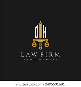 OH initial monogram for lawfirm logo with sword and scale