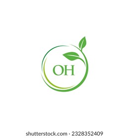 OH initial monogram letter for nature logo with leaf image design