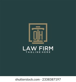 OH initial monogram logo for lawfirm with pillar design in creative square