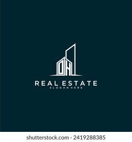 OH initial monogram logo real estate with building style design vector