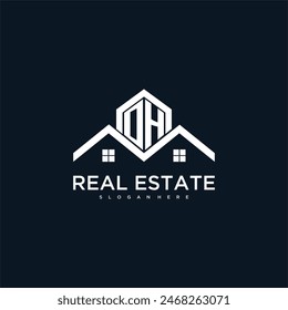 OH initial monogram logo for real estate with creative roof and home image design