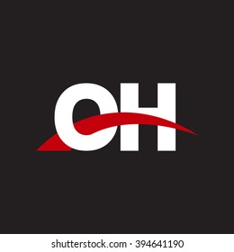OH initial overlapping swoosh letter logo white red black background