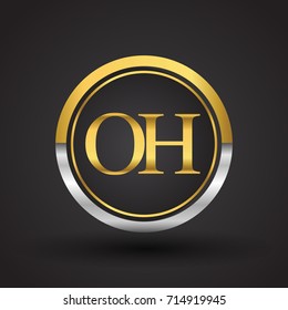 OH Letter logo in a circle, gold and silver colored. Vector design template elements for your business or company identity.