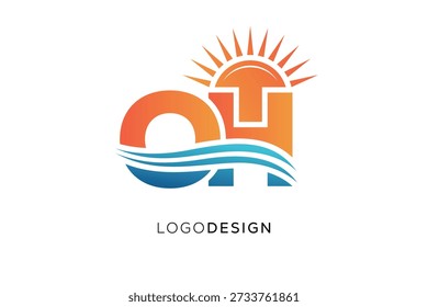 OH Letter Logo Monogram Sun Wave Modern Branding Design