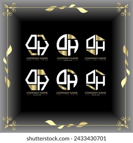 OH letter luxury logo set design.OH monogram polygonal and circle shape vector. OH luxury design.
