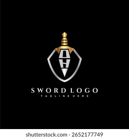 Monograma de luxo carta OH para imagem estilo escudo e espada