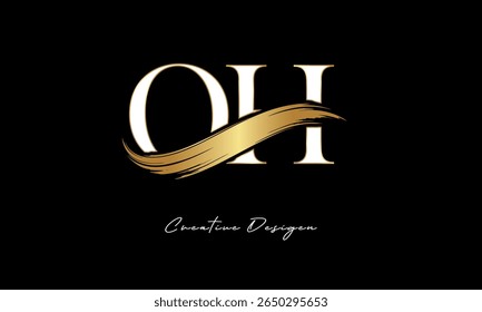 OH Letter Monogram Logo – Elegant Gold Brush Stroke Letter mark for Luxury Branding, Fashion, Boutique  Premium Identity Design
