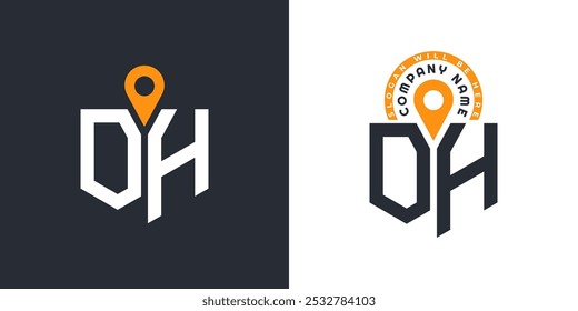 OH-Standort-Logo-Paket. Doppelte Vektorsymbole mit dem Buchstaben OH-Logo für Einstellungen und Navigation