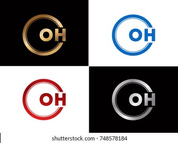 OH Logo. Letter Design Vector with Red and Black Gold Silver Colors
