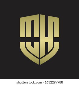 OH Logo monogram with emblem shield shape design isolated gold colors on black background