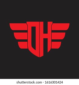 OH Logo monogram with emblem and wings element design template on red colors