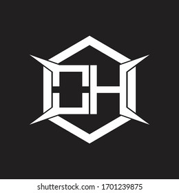 Monograma OH con hexágono y plantilla de diseño de forma de cuatro ejes