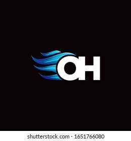 OH monogram logo with blue fire style design template